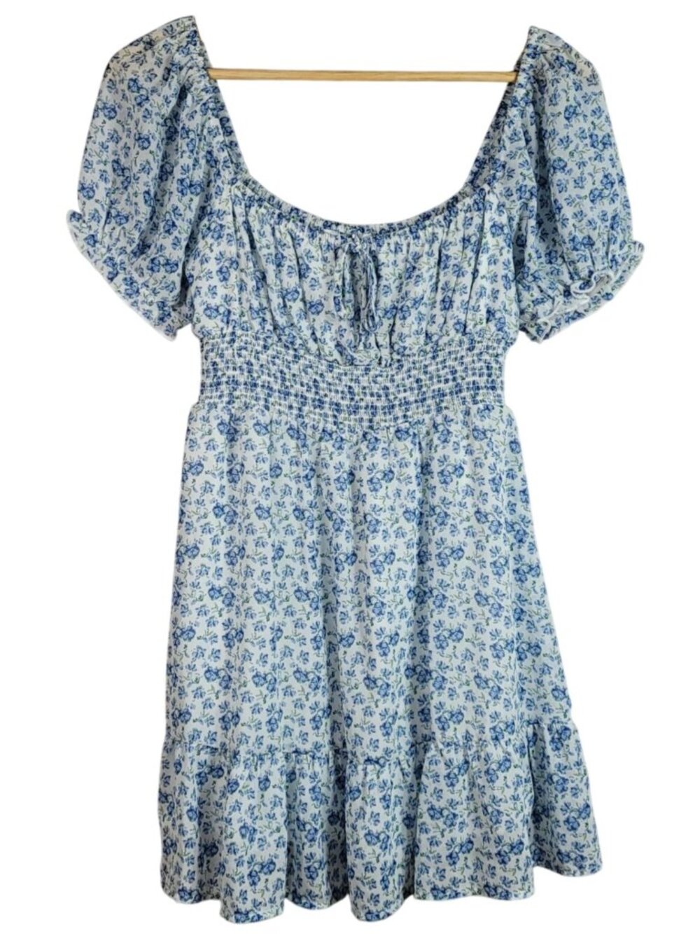 Altar'd State Womens Floral Dress Blue Small Scoop Lined Smocked Short Sleeve